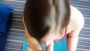 Girl with Big Natural Tits sucks Cock Blowjob