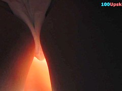 Girl with panty pad in the amateur upskirt video