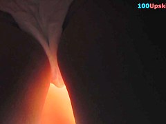 Girl with panty pad in the amateur upskirt video