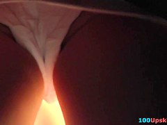 Girl with panty pad in the amateur upskirt video