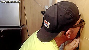 Gloryhole amateur DILF deepthroats rod in closeup oral