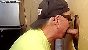 Gloryhole amateur DILF deepthroats rod in closeup oral