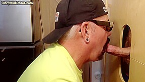 Gloryhole amateur DILF deepthroats rod in closeup oral