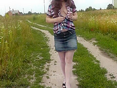 Golden Rain  Pissing Outdoors Pees Excited Milf Natural Tits