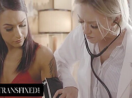 Gorgeous Trans Babe Receives Physical Exam From Busty Milf Doctor - 1