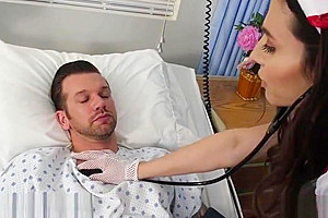 Gorgeous shemale nurse takes care of everything