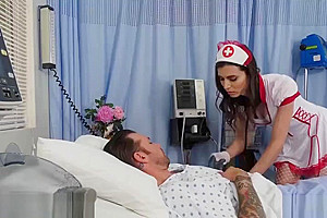 Gorgeous shemale nurse takes care of everything