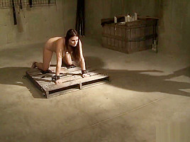 Gorgeous teen 18+ slave is tortured by hot wax,spikes and dildo