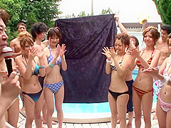 Group Of Asian Chicks Suck Bunch Of Cocks At Pool Party