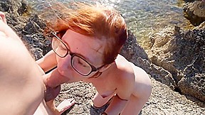 Horny couple fucking on public beach