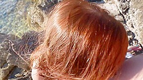 Horny couple fucking on public beach