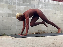 Hot Sexy Stud Does Naked Yoga Stretches In Public Yard