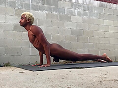 Hot Sexy Stud Does Naked Yoga Stretches In Public Yard