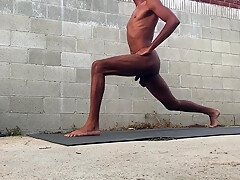 Hot Sexy Stud Does Naked Yoga Stretches In Public Yard