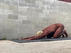 Hot Sexy Stud Does Naked Yoga Stretches In Public Yard