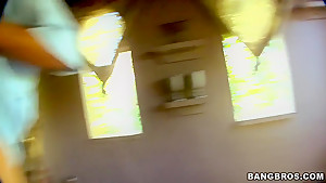 Hot blonde gives a head in house on a tree