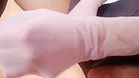 Hot blonde red spandex mask on her face