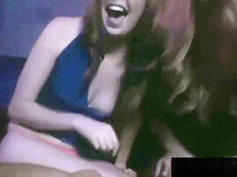 Hot brunette playing with guy in CFNM fun