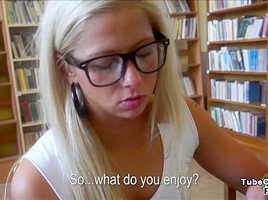 Hot nerdy girl Candy gets her tight pussy pounded by strangers massive cock