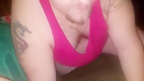Husband eating chubby wife's pussy