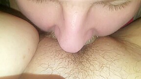 Husband eating chubby wife's pussy