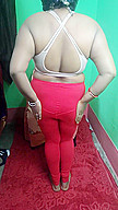 Indian Sruti Bhabi Strips In Red Leggings And Bra
