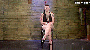 Inked Lesbian Submissive Strapon Spitroasted