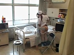 Japanese naughty nurse gets a big sticky internal creampie