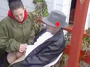 Jerky girl jerks man off outside-daddi