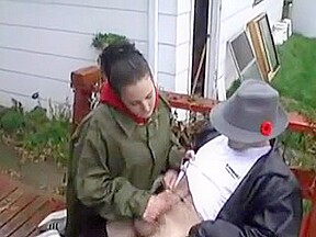 Jerky girl jerks man off outside-daddi