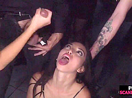 Latex bondage sub whore public fucked and mouth jizzed
