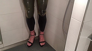 Latex pants and spandex leggings pissing