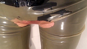 Latex pants and spandex leggings pissing