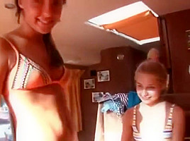 Lesbian teens 18+ orgasm together in RV