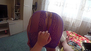Lesbian with strapon fucked girlfriend with fat booty in small panties  POV 