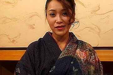 Lovely and horny Japanese babe getting naked in her kimono and fucking
