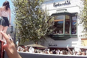 Man taking the peek of singing babe upskirt on his phone
