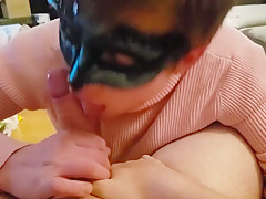 Masked cock slut sucks me off