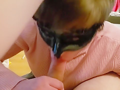 Masked cock slut sucks me off