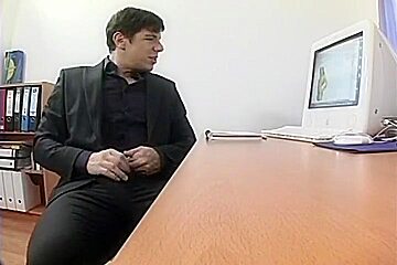 Masturbating Boss Gets Real Pussy