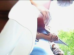 Mature lady caught with no panties in up skirt video