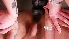 Mesmerizing shemale bounces and feasts on thick dildo solo
