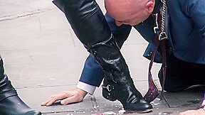 Mistress evilyne cruel engl femdom fed like a dog in public