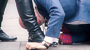 Mistress evilyne cruel engl femdom fed like a dog in public