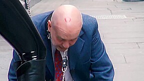 Mistress evilyne cruel engl femdom fed like a dog in public