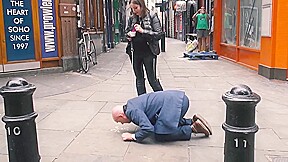 Mistress evilyne cruel engl femdom fed like a dog in public