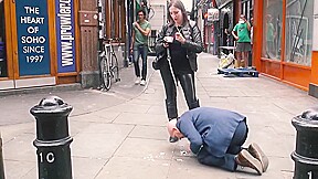 Mistress evilyne cruel engl femdom fed like a dog in public