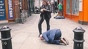 Mistress evilyne cruel engl femdom fed like a dog in public