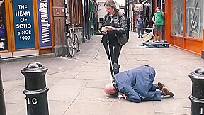Mistress evilyne cruel engl femdom fed like a dog in public