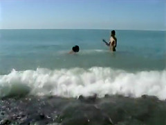 Naked brunette teens 18+ splash in the lake